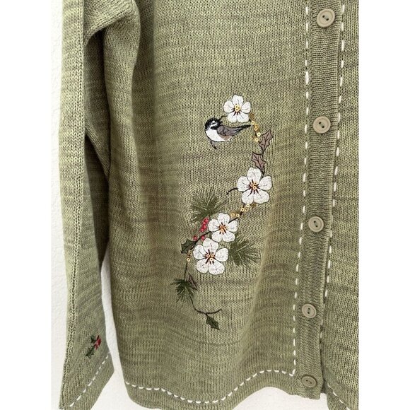 Vtg Blair Knit Cardigan Sweater XL Embroidery Birds Flowers 80s Easter Granny - Picture 3 of 13